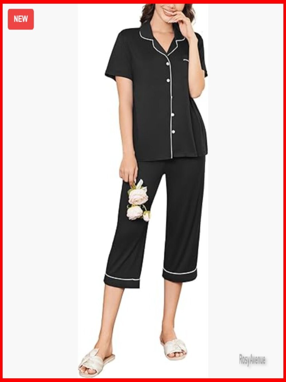 Capri Pajama Set Short Sleeve Button Down Lounge 2-Piece Pjs